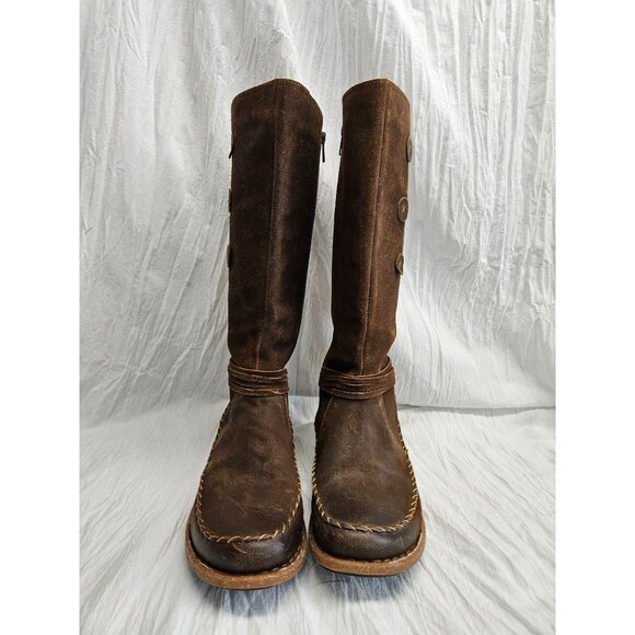 Born Torrey Brown Distressed Leather Knee-High Boots Buttons Women’s Size 11 - Picture 2 of 11